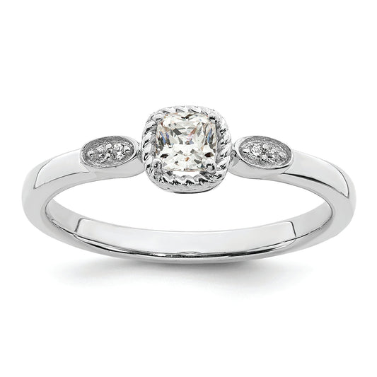 14K White Gold Rope Edge Petite 1/4 Carat Cushion Cut Diamond Complete Promise/Engagement Ring