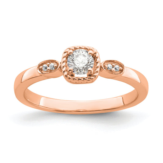 14K Rose Gold Rope Edge Petite 1/4 Carat Round Diamond Complete Promise/Engagement Ring
