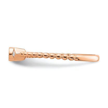 14K Rose Gold Scalloped Band Petite 3 Stone 1/15 Carat Round Diamond Complete Promise/Engagement Ring