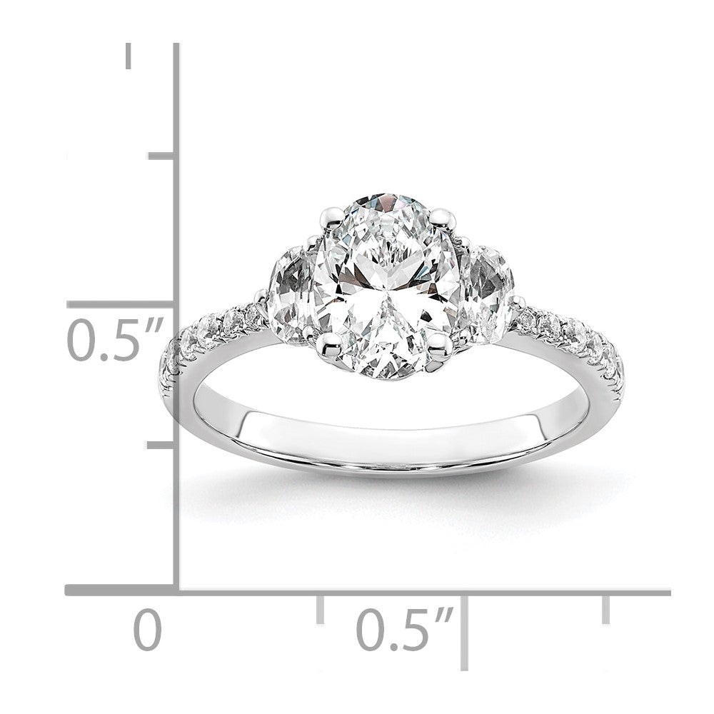 14K White Gold 3 Stone Half Moon/Oval Semi Mount Including 2 Moon Side Stones Dia Ring