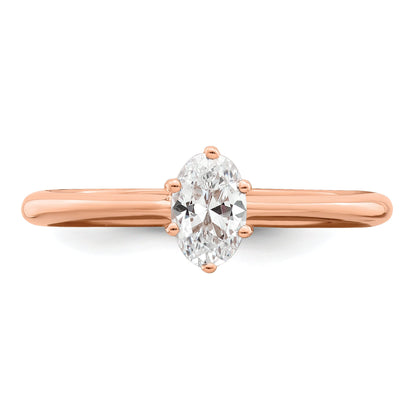 14K Rose Gold (Holds 1/2 Carat (6X4mm) Oval) 6 Prong With .01 Diamond Leaf Design Semi Mount Engagement Ring