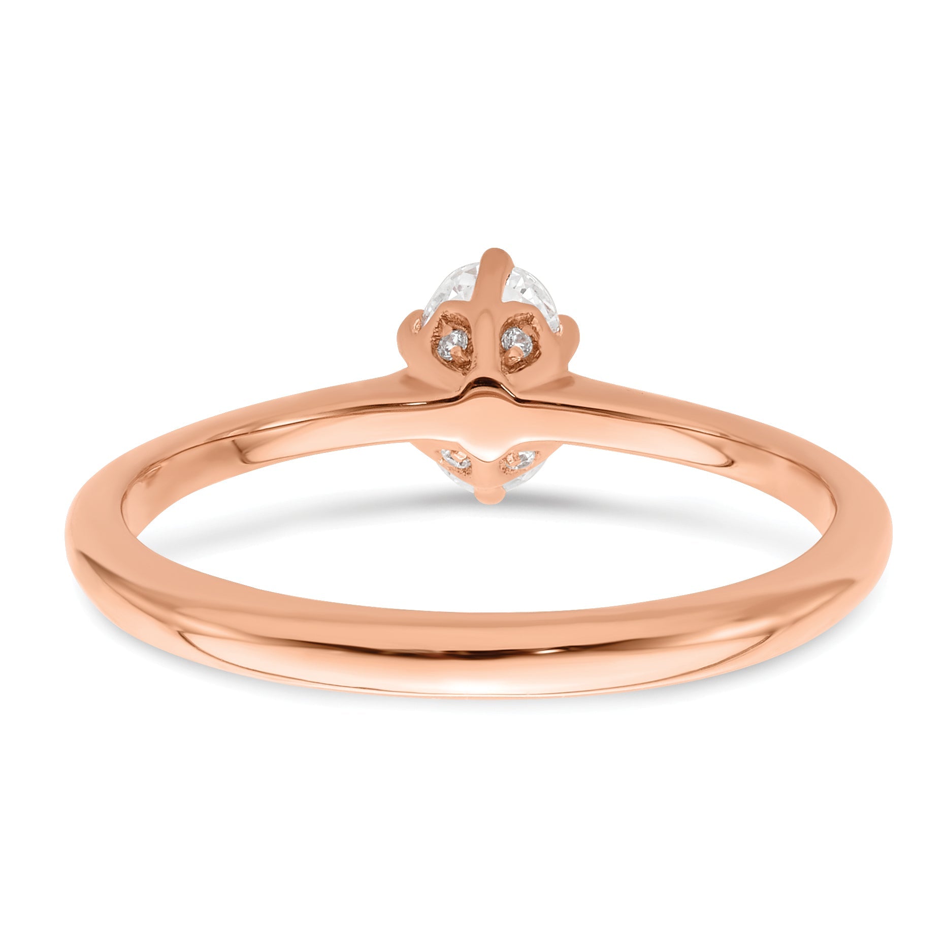 14K Rose Gold (Holds 1/2 Carat (6X4mm) Oval) 6 Prong With .01 Diamond Leaf Design Semi Mount Engagement Ring