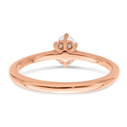 14K Rose Gold (Holds 1/2 Carat (6X4mm) Oval) 6 Prong With .01 Diamond Leaf Design Semi Mount Engagement Ring