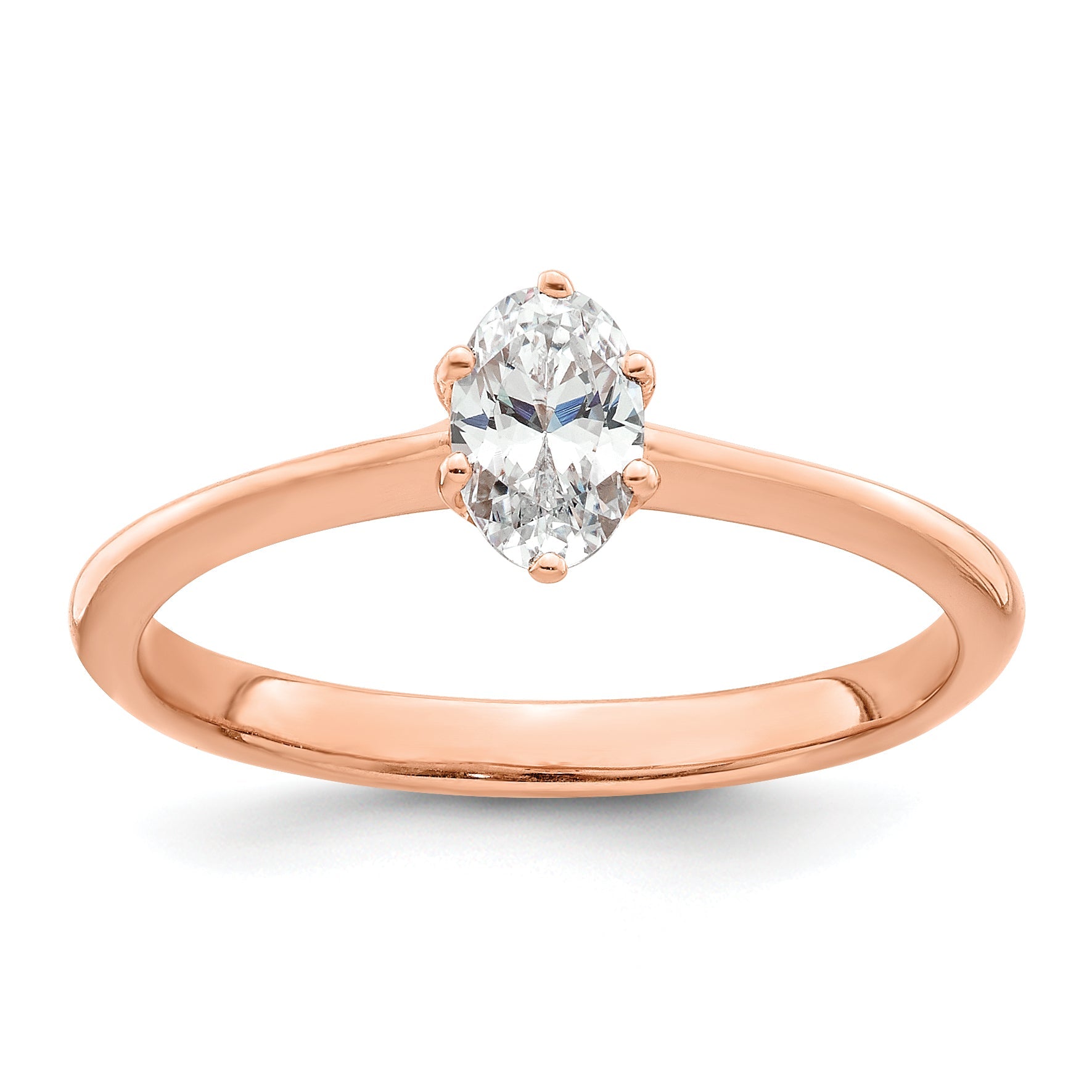 14K Rose Gold (Holds 1/2 Carat (6X4mm) Oval) 6 Prong With .01 Diamond Leaf Design Semi Mount Engagement Ring