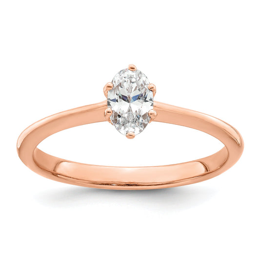 14K Rose Gold (Holds 1/2 Carat (6X4mm) Oval) 6 Prong With .01 Diamond Leaf Design Semi Mount Engagement Ring