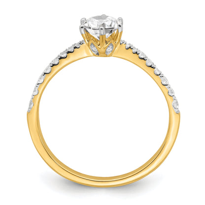 14K Yellow Gold Leaf Design (Holds 1/2 Carat (5.2mm) Round Center) 1/4 Diamond Semi Mount Engagement Ring