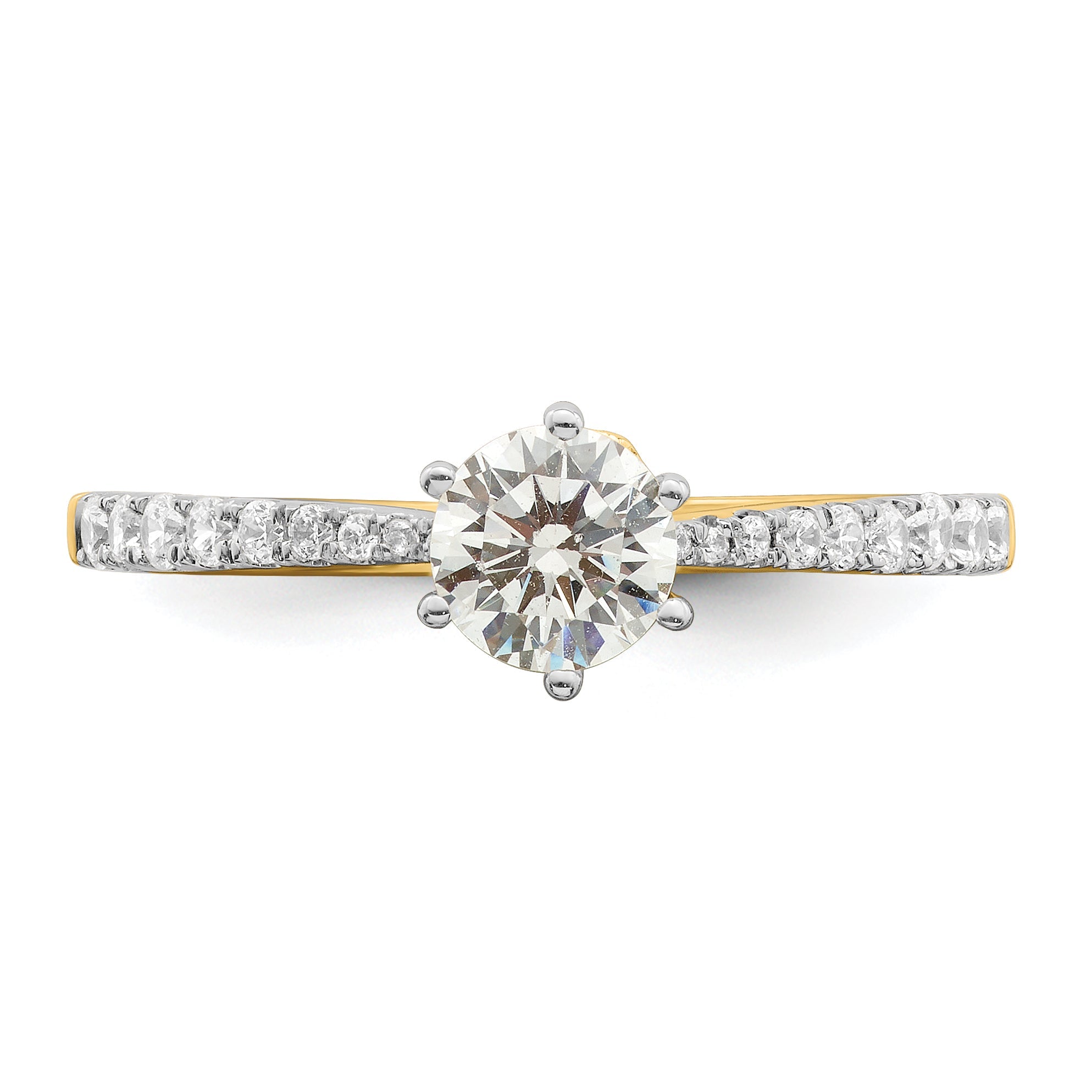14K Yellow Gold Leaf Design (Holds 1/2 Carat (5.2mm) Round Center) 1/4 Diamond Semi Mount Engagement Ring