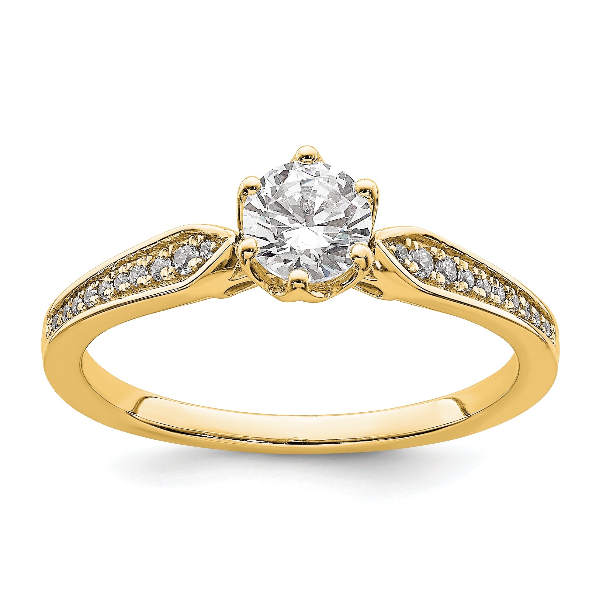 14K Yellow Gold (Holds 1/2 Carat (5.2mm) Round Center) 1/15 Diamond Semi Mount Engagement Ring
