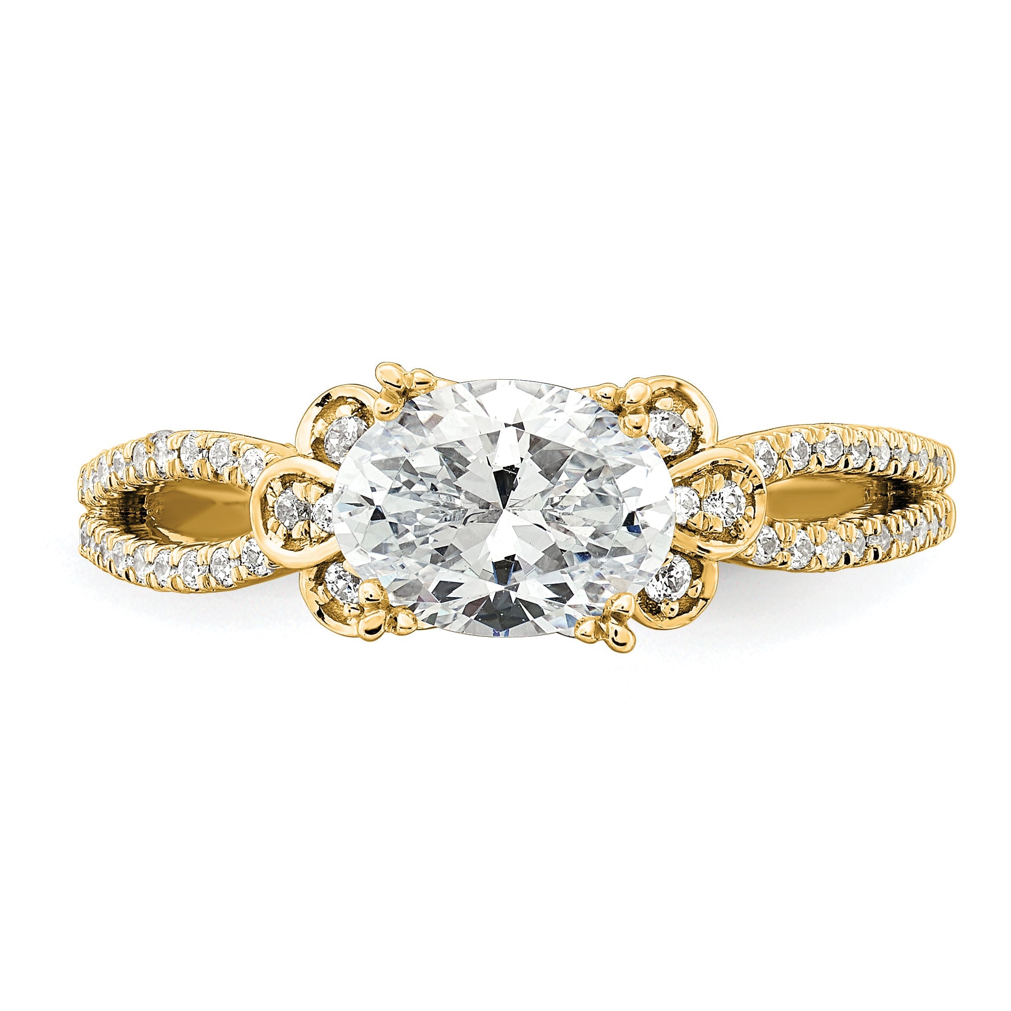 14K Yellow Gold Split Shank (Holds 1 Carat (8.00X6.1mm) Oval Center) 1/6 Diamond Semi Mount Engagement Ring