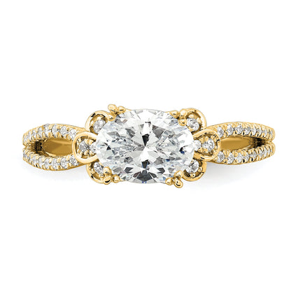 14K Yellow Gold Split Shank (Holds 1 Carat (8.00X6.1mm) Oval Center) 1/6 Diamond Semi Mount Engagement Ring