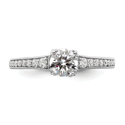 14K White Gold (Holds 1/2 Carat (5.2mm) Round Center) 1/6 Diamond Semi Mount Engagement Ring