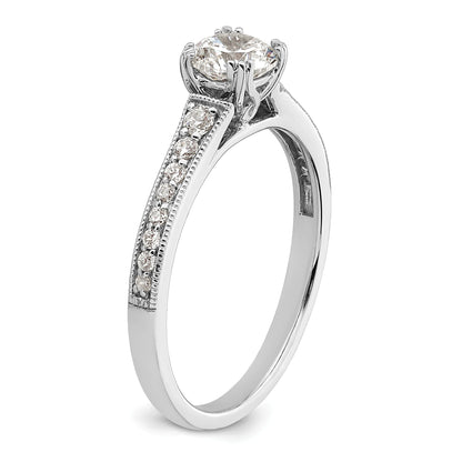 14K White Gold (Holds 1/2 Carat (5.2mm) Round Center) 1/6 Diamond Semi Mount Engagement Ring