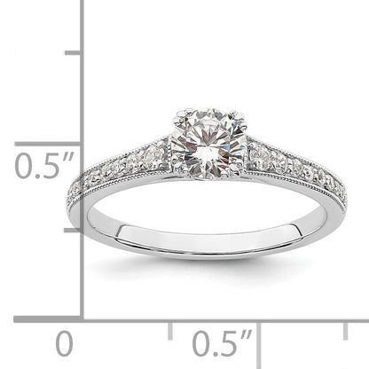 14K White Gold (Holds 1/2 Carat (5.2mm) Round Center) 1/6 Diamond Semi Mount Engagement Ring
