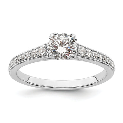 14K White Gold (Holds 1/2 Carat (5.2mm) Round Center) 1/6 Diamond Semi Mount Engagement Ring