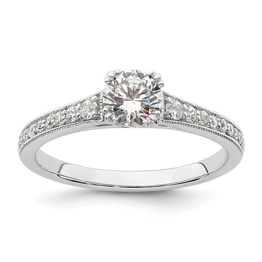 14K White Gold (Holds 1/2 Carat (5.2mm) Round Center) 1/6 Diamond Semi Mount Engagement Ring
