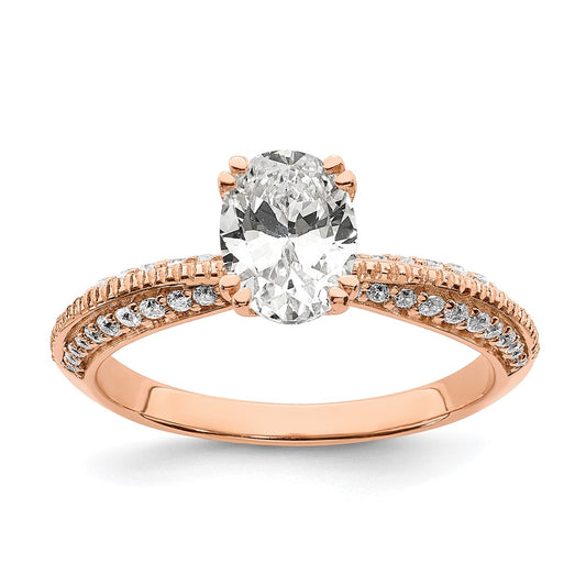 1.00ct. CZ Solid Real 14k Rose Polish 1ct Oval Engagement Dia Ring