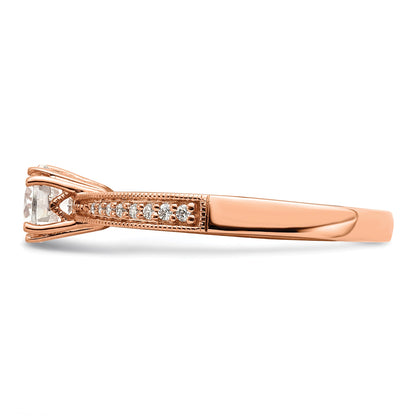 14K Rose Gold (Holds 1/2 Carat (5.2mm) Round Center) 1/15 Diamond Semi Mount Engagement Ring