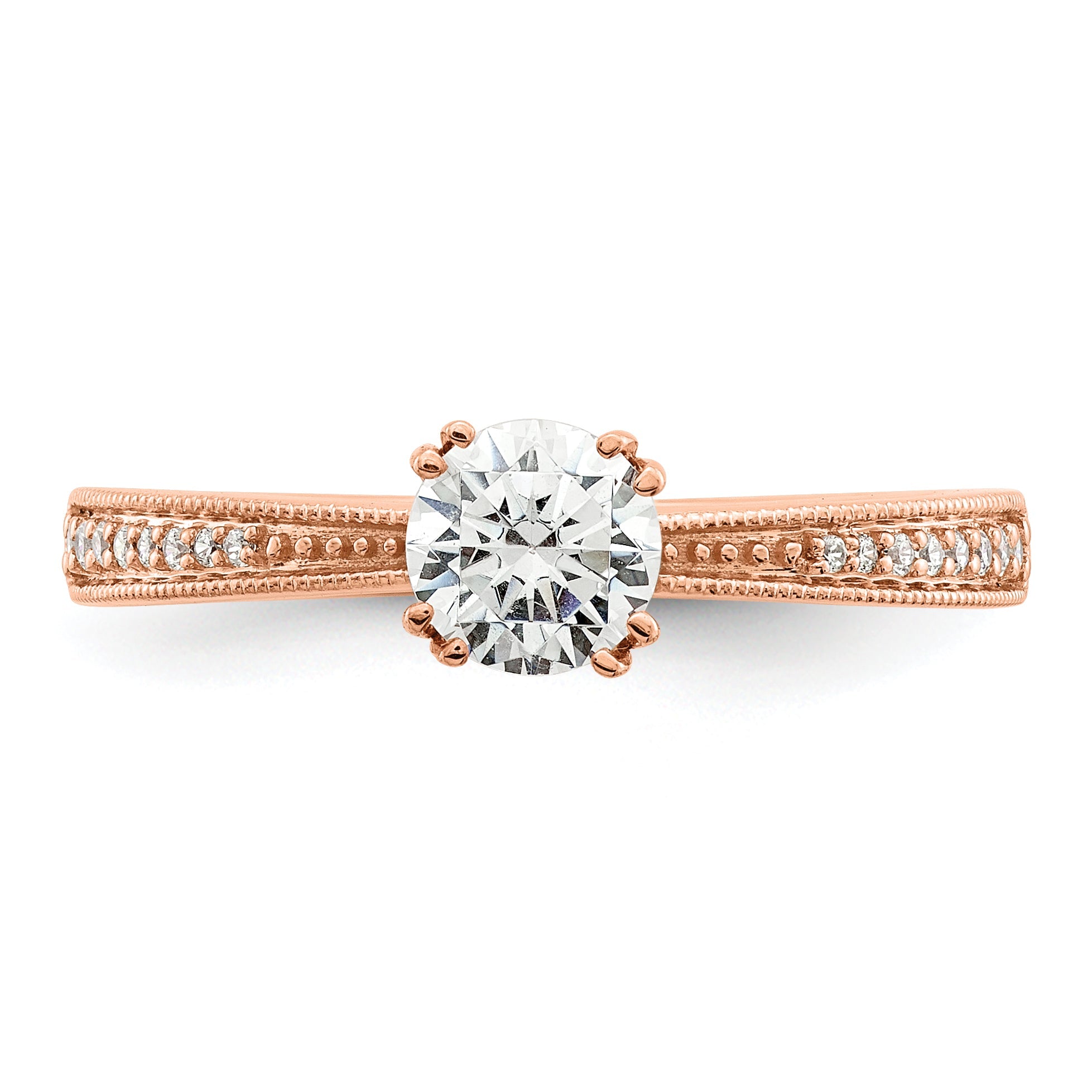 14K Rose Gold (Holds 1/2 Carat (5.2mm) Round Center) 1/15 Diamond Semi Mount Engagement Ring