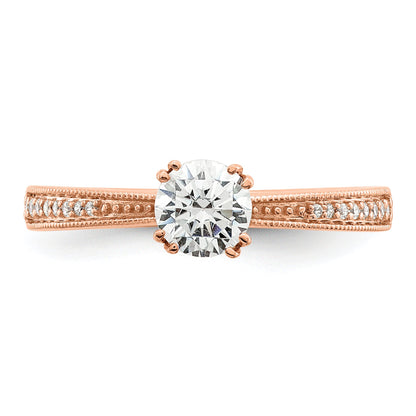 14K Rose Gold (Holds 1/2 Carat (5.2mm) Round Center) 1/15 Diamond Semi Mount Engagement Ring
