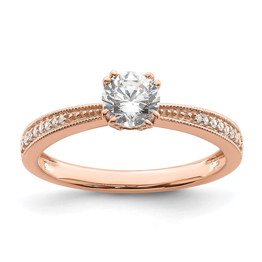 14K Rose Gold (Holds 1/2 Carat (5.2mm) Round Center) 1/15 Diamond Semi Mount Engagement Ring