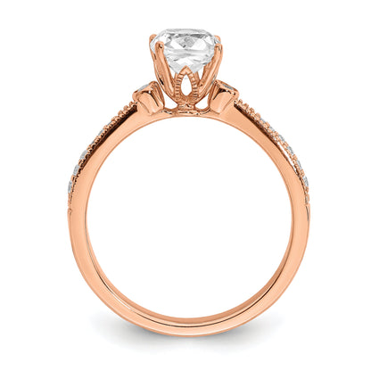 14K Rose Gold (Holds 1 Carat (6.00mm) Cushion Center) 1/15 Diamond Semi Mount Engagement Ring
