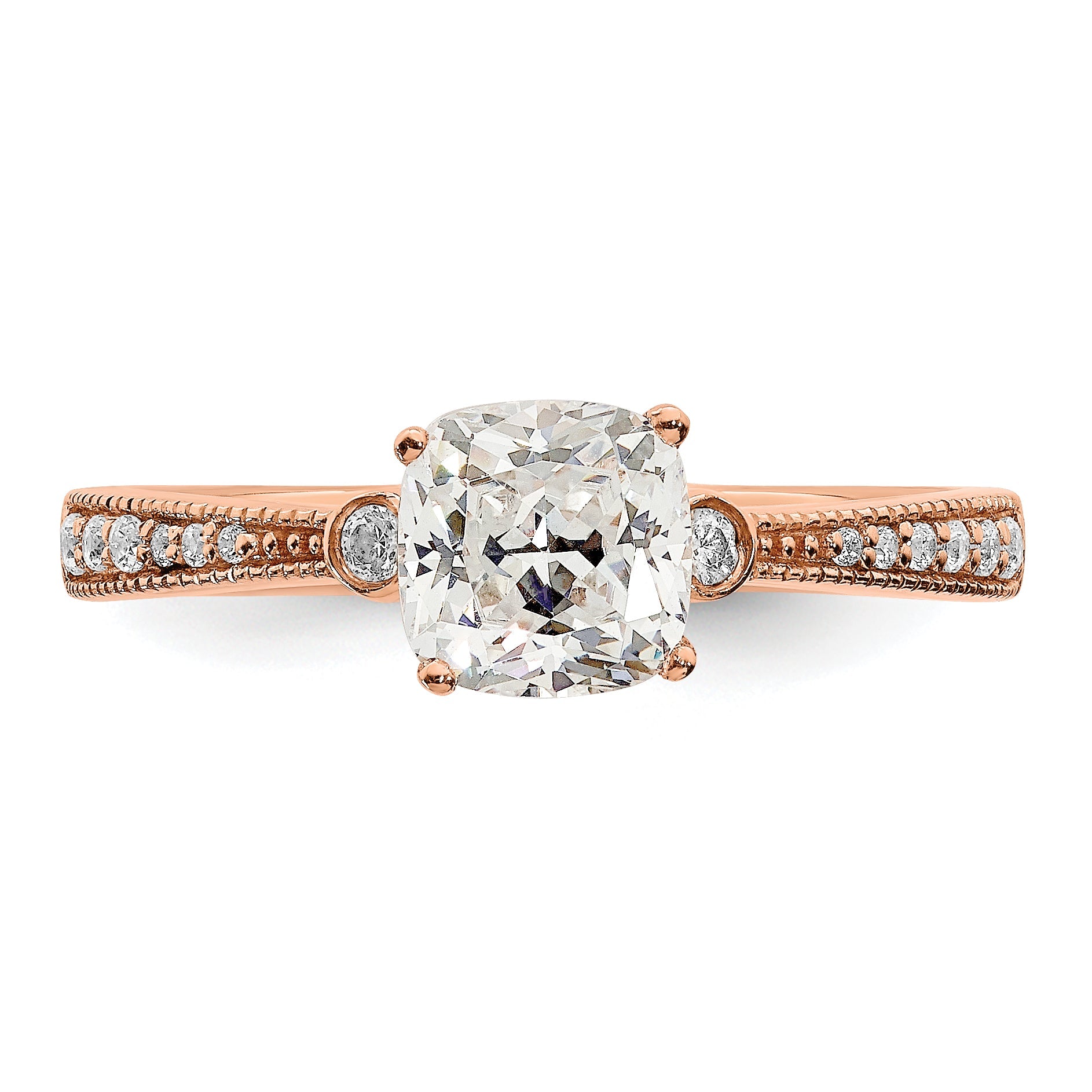 14K Rose Gold (Holds 1 Carat (6.00mm) Cushion Center) 1/15 Diamond Semi Mount Engagement Ring