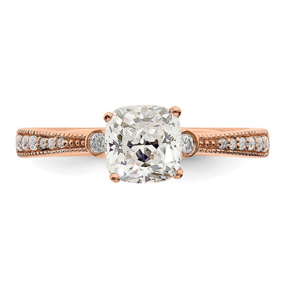14K Rose Gold (Holds 1 Carat (6.00mm) Cushion Center) 1/15 Diamond Semi Mount Engagement Ring