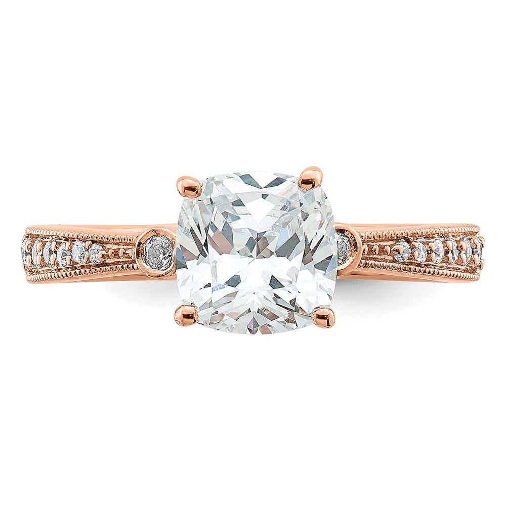 1.50ct. CZ Solid Real 14k Rose Polish 1 1/2ct Cushion Engagement Dia Ring