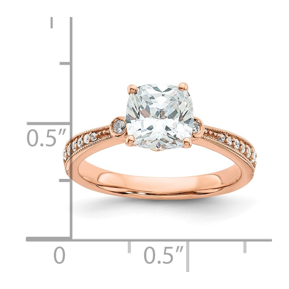 1.50ct. CZ Solid Real 14k Rose Polish 1 1/2ct Cushion Engagement Dia Ring