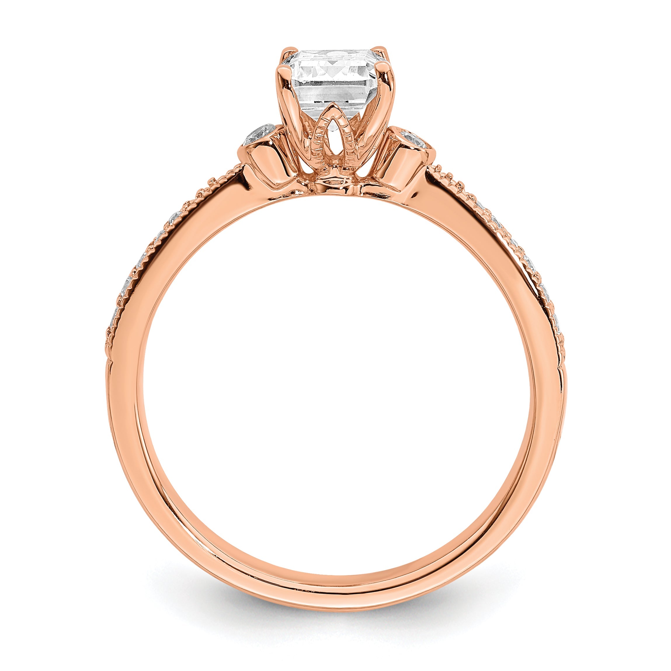 14K Rose Gold (Holds 1 Carat (6.9X5.2mm) Emerald Cut Center) 1/15 Diamond Semi Mount Engagement Ring