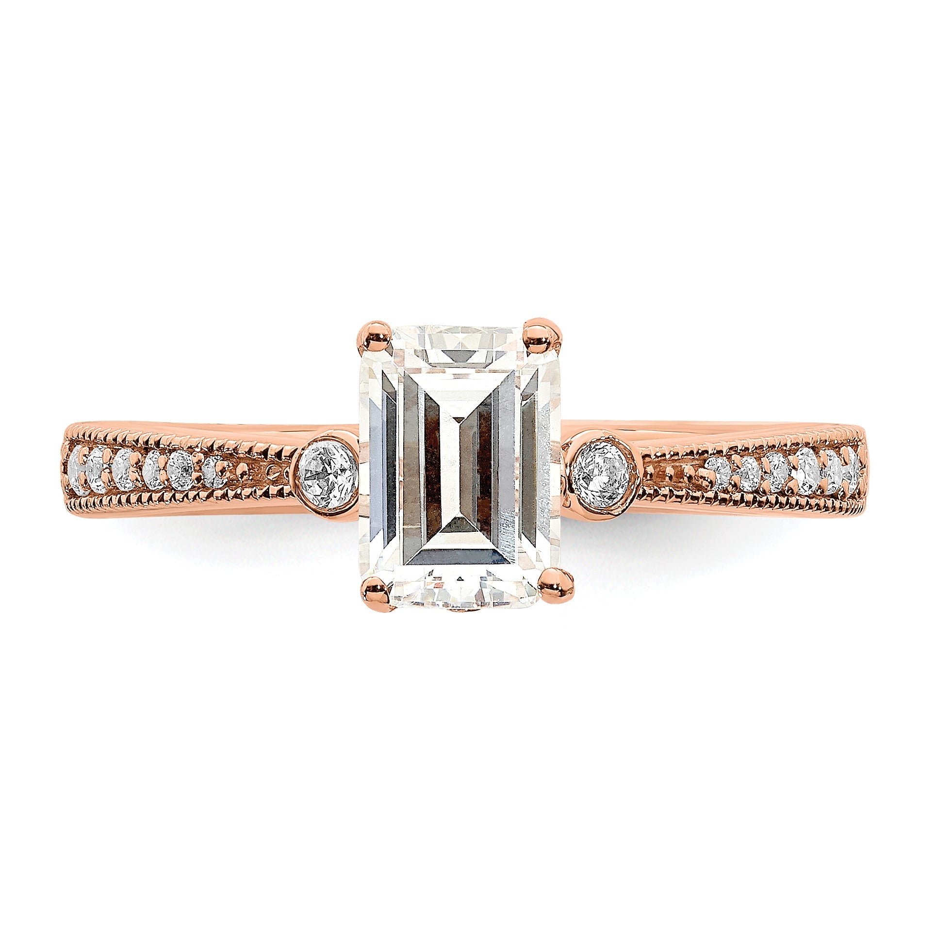 14K Rose Gold (Holds 1 Carat (6.9X5.2mm) Emerald Cut Center) 1/15 Diamond Semi Mount Engagement Ring