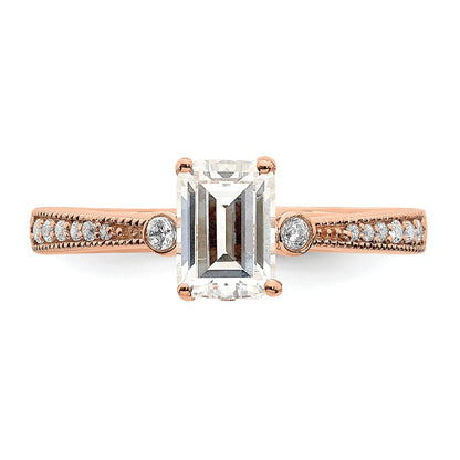 14K Rose Gold (Holds 1 Carat (6.9X5.2mm) Emerald Cut Center) 1/15 Diamond Semi Mount Engagement Ring