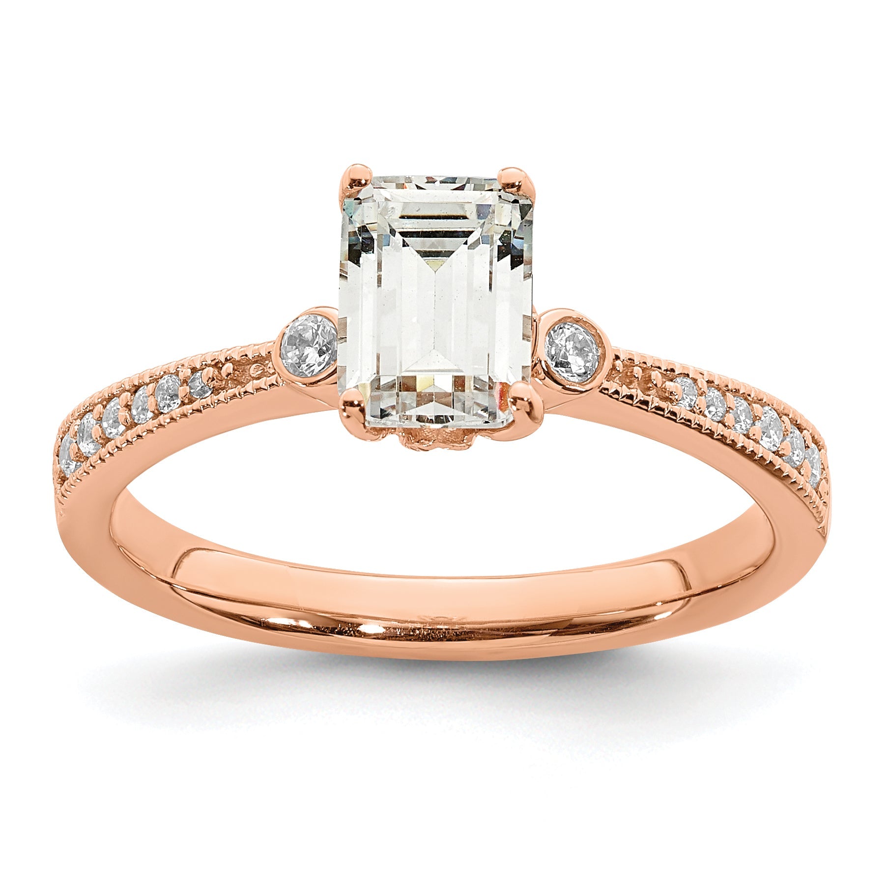 14K Rose Gold (Holds 1 Carat (6.9X5.2mm) Emerald Cut Center) 1/15 Diamond Semi Mount Engagement Ring