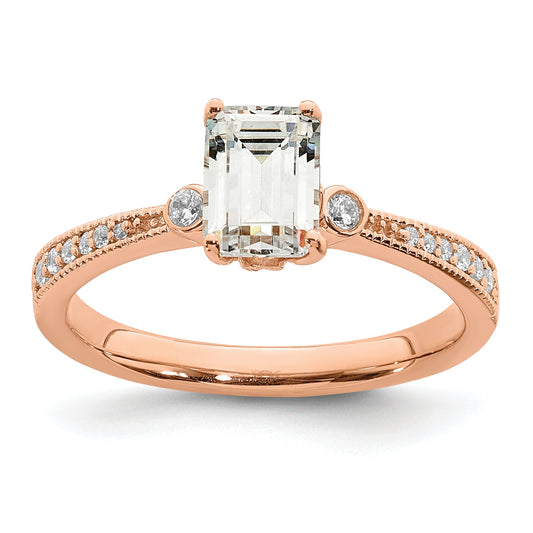 14K Rose Gold (Holds 1 Carat (6.9X5.2mm) Emerald Cut Center) 1/15 Diamond Semi Mount Engagement Ring