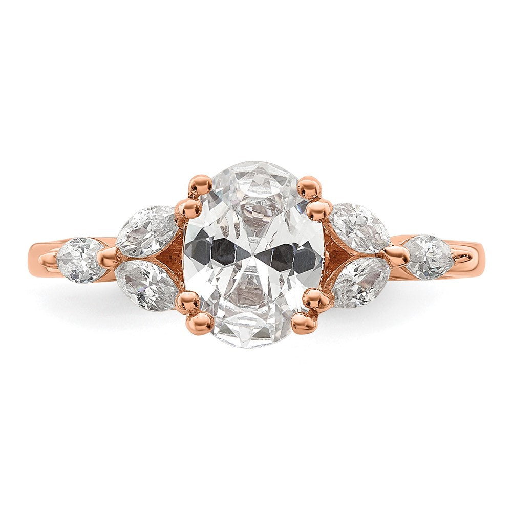 14K Rose Gold (Holds 1 Carat (8.00X6.1mm) Oval Center) 1/5 Marquise Diamond Semi Mount Engagement Ring