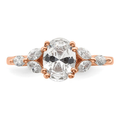 14K Rose Gold (Holds 1 Carat (8.00X6.1mm) Oval Center) 1/5 Marquise Diamond Semi Mount Engagement Ring