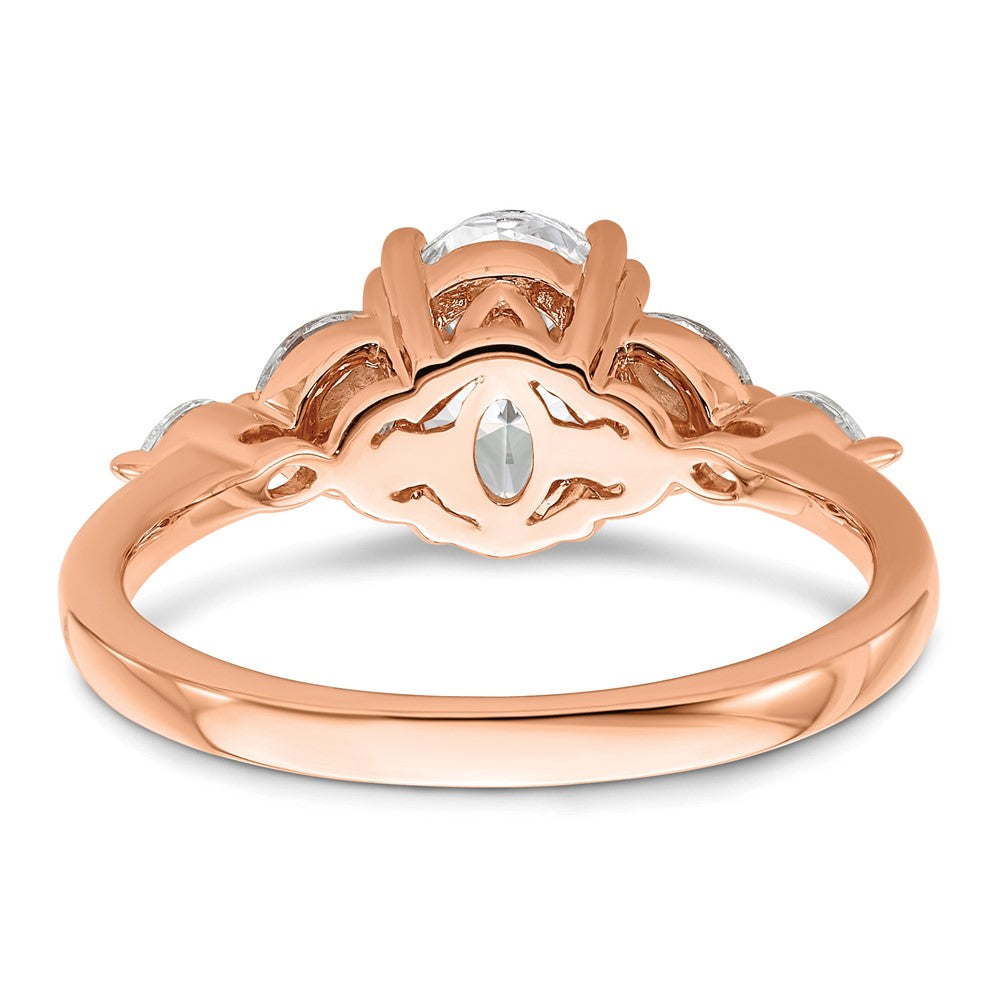14K Rose Gold (Holds 1 Carat (8.00X6.1mm) Oval Center) 1/5 Marquise Diamond Semi Mount Engagement Ring