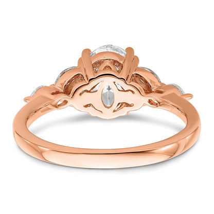 14K Rose Gold (Holds 1 Carat (8.00X6.1mm) Oval Center) 1/5 Marquise Diamond Semi Mount Engagement Ring