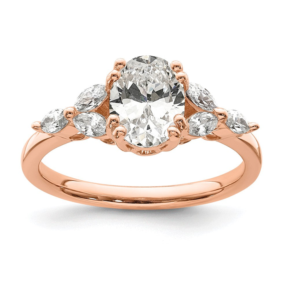 14K Rose Gold (Holds 1 Carat (8.00X6.1mm) Oval Center) 1/5 Marquise Diamond Semi Mount Engagement Ring