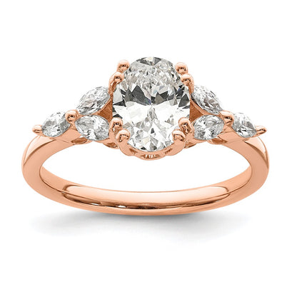 14K Rose Gold (Holds 1 Carat (8.00X6.1mm) Oval Center) 1/5 Marquise Diamond Semi Mount Engagement Ring