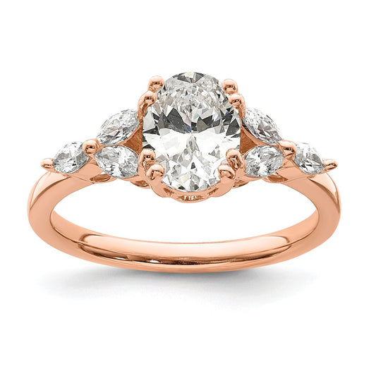 14K Rose Gold (Holds 1 Carat (8.00X6.1mm) Oval Center) 1/5 Marquise Diamond Semi Mount Engagement Ring