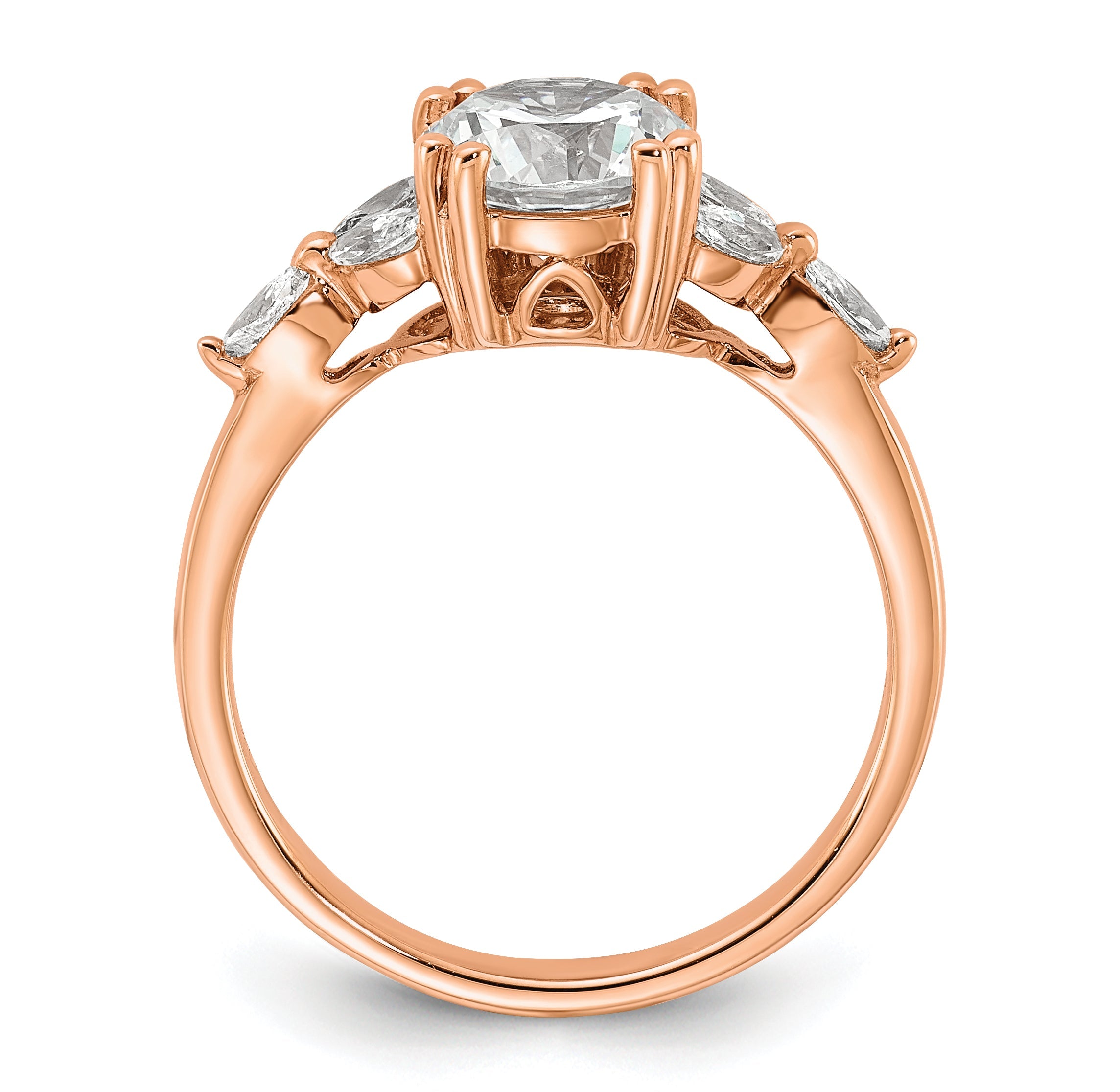 14K Rose Gold (Holds 1.5 Carat (7.5mm) Round Center) 1/5 Marquise Diamond Semi Mount Engagement Ring