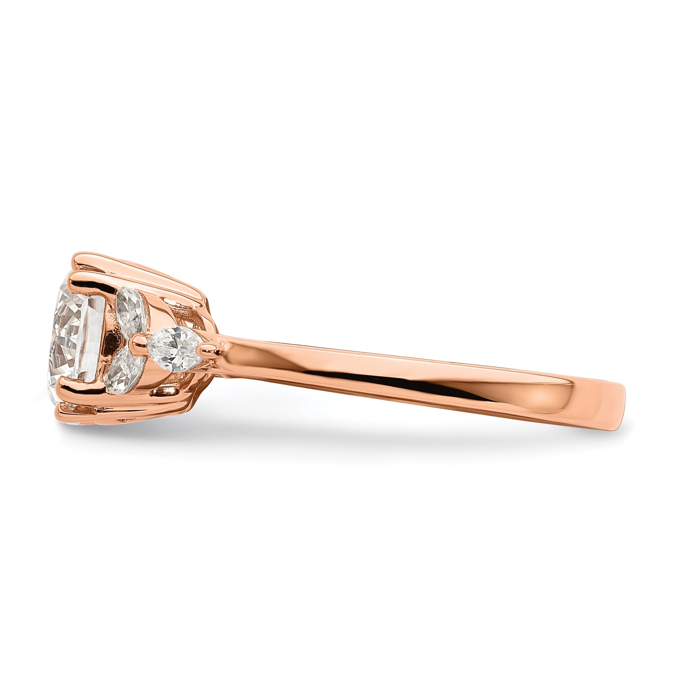 14K Rose Gold (Holds 1.5 Carat (7.5mm) Round Center) 1/5 Marquise Diamond Semi Mount Engagement Ring