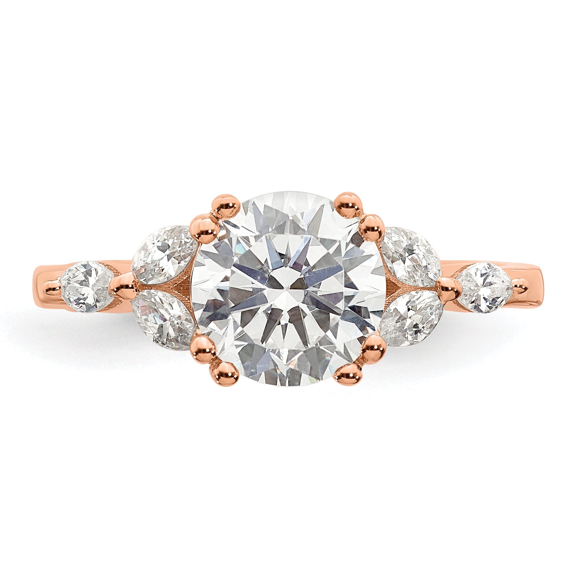 14K Rose Gold (Holds 1.5 Carat (7.5mm) Round Center) 1/5 Marquise Diamond Semi Mount Engagement Ring
