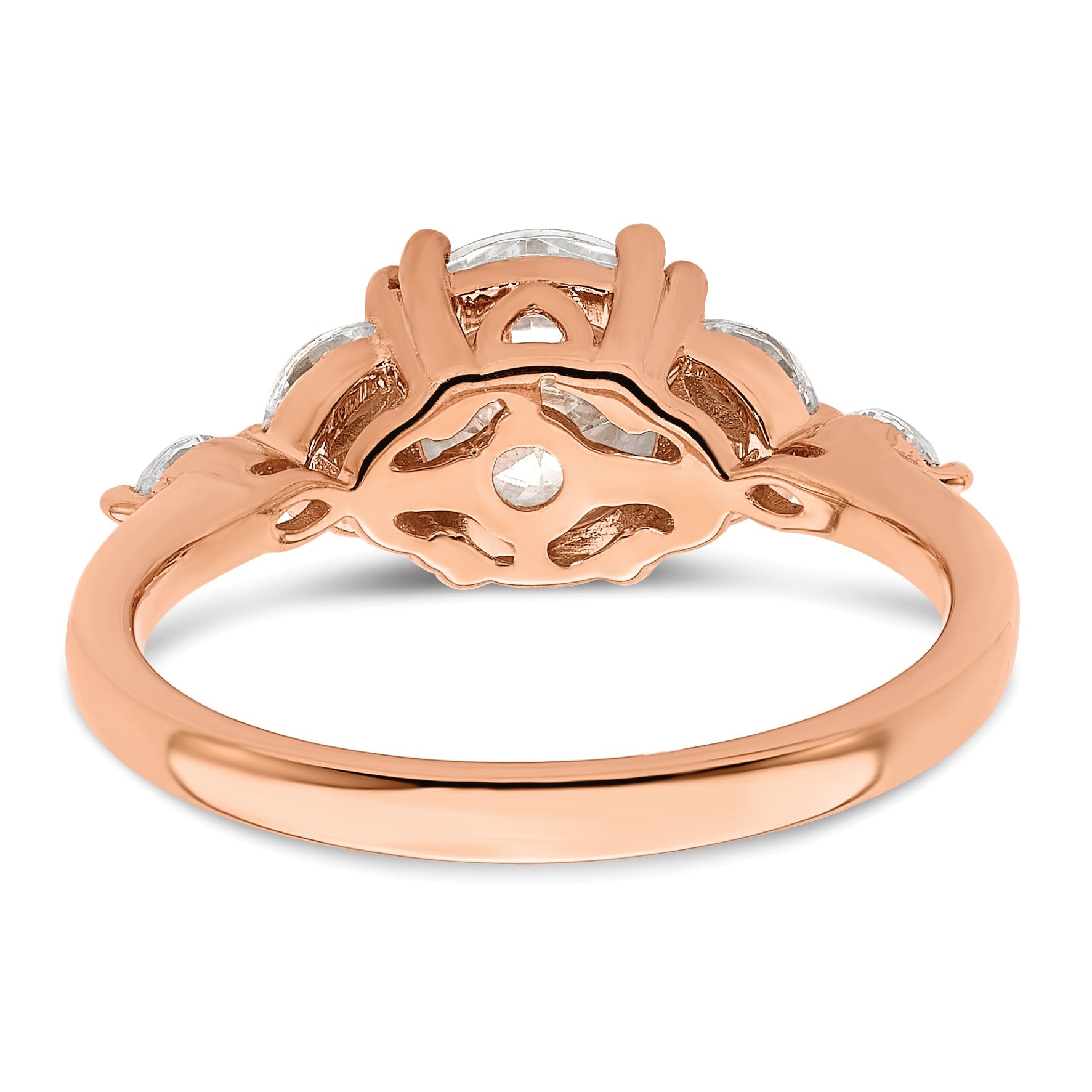 14K Rose Gold (Holds 1.5 Carat (7.5mm) Round Center) 1/5 Marquise Diamond Semi Mount Engagement Ring