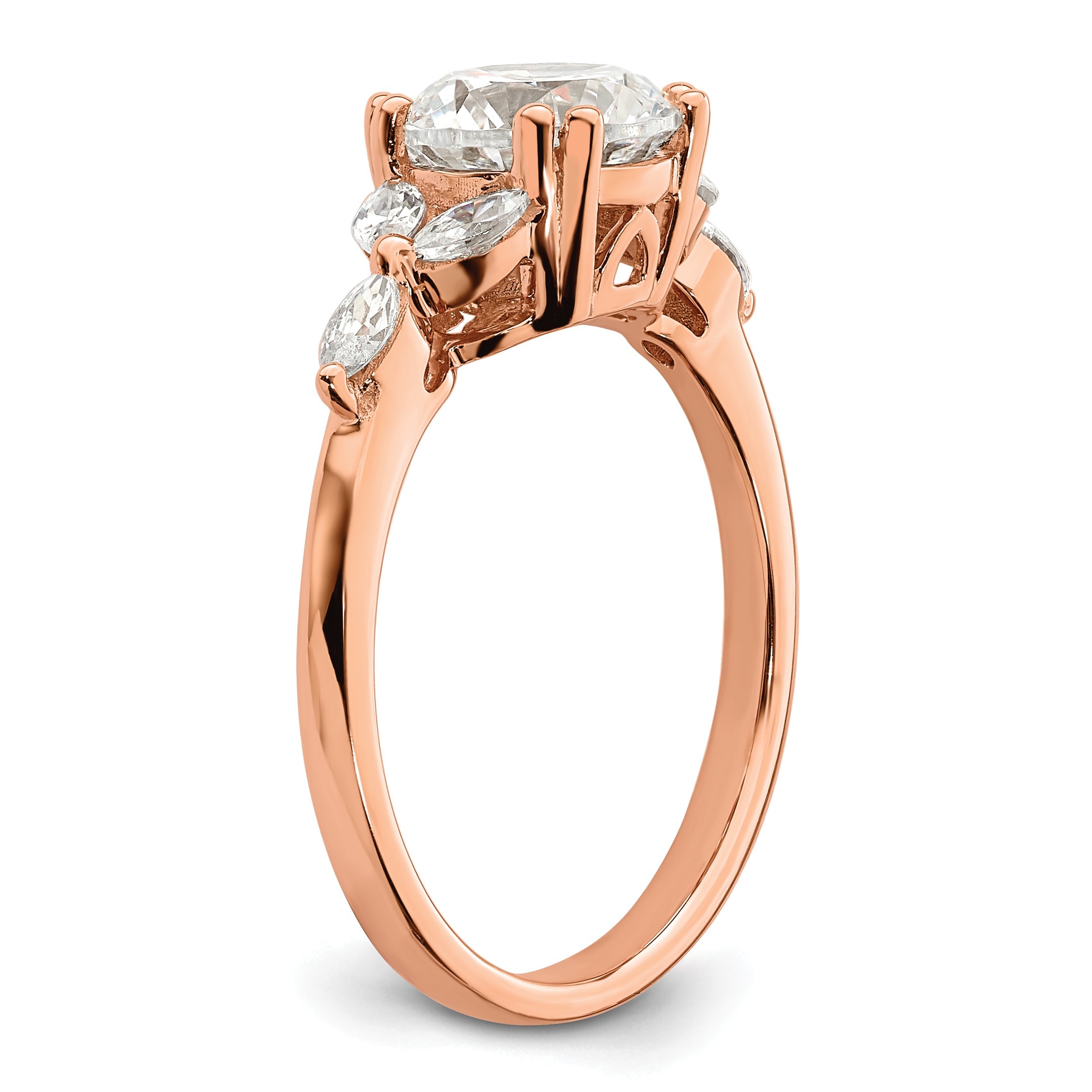 14K Rose Gold (Holds 1.5 Carat (7.5mm) Round Center) 1/5 Marquise Diamond Semi Mount Engagement Ring