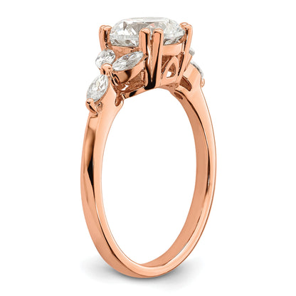 14K Rose Gold (Holds 1.5 Carat (7.5mm) Round Center) 1/5 Marquise Diamond Semi Mount Engagement Ring
