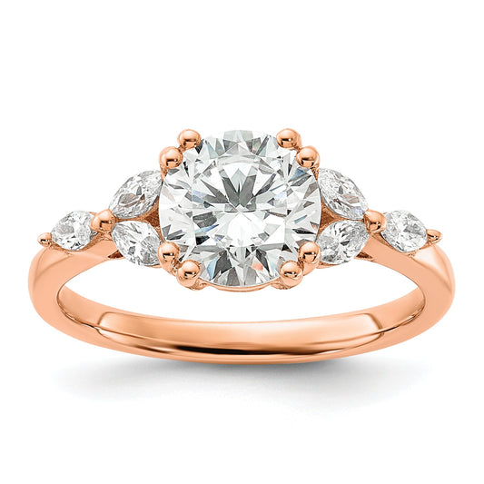 14K Rose Gold (Holds 1.5 Carat (7.5mm) Round Center) 1/5 Marquise Diamond Semi Mount Engagement Ring