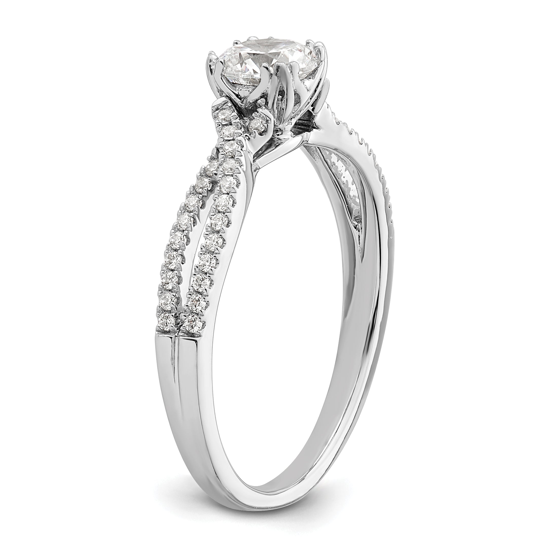 14K White Gold Criss Cross (Holds 1/2 Carat (5.2mm) Round Center) 1/6 Diamond Semi Mount Engagement Ring