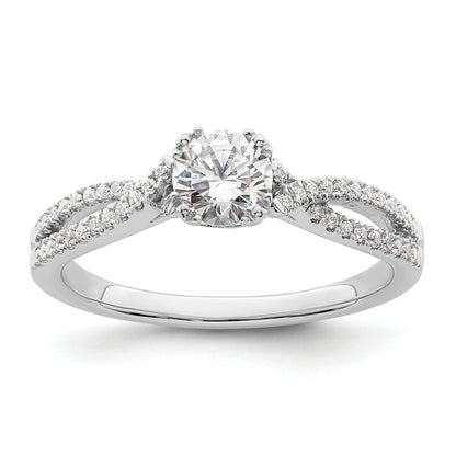 14K White Gold Criss Cross (Holds 1/2 Carat (5.2mm) Round Center) 1/6 Diamond Semi Mount Engagement Ring